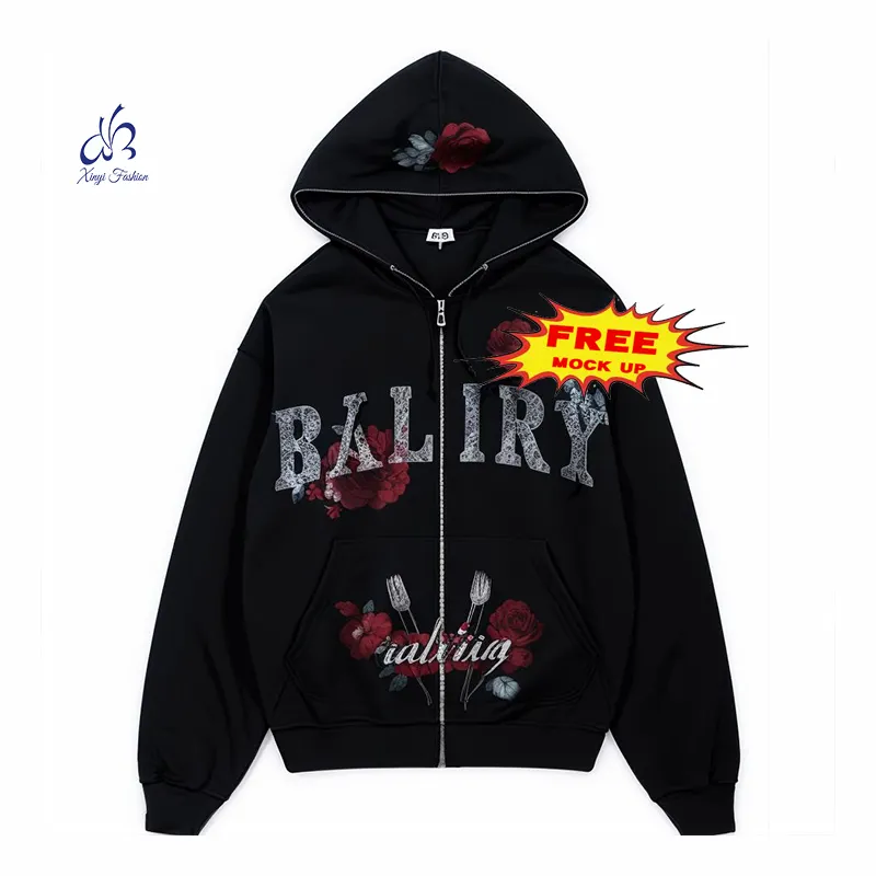 XINYI Rhinestone Sudadera con capucha gótica estética sudadera cráneo diamante Cardigan chaqueta Emo cremallera completa personalizada