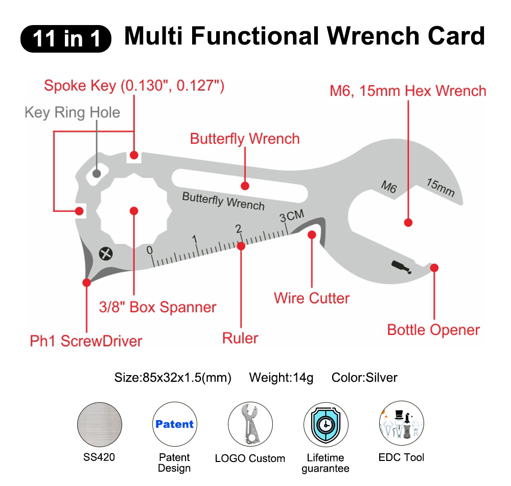 11-in-1 Wrench Shape Card Tool