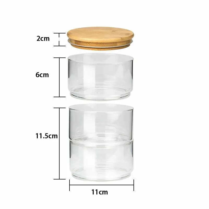 Frascos de vidro empilháveis 3 tier, frascos de armazenamento com tampa de bambu para doces e biscoitos