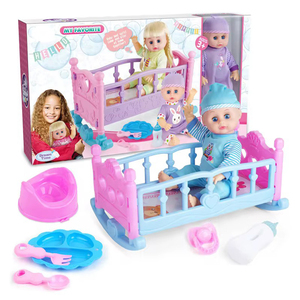 Kinder füttern trinken Pee Toys Kunststoff Pink Baby Toy Puppen bett Pretend 14 Zoll Baby Doll Spielset mit 12 Sounds - Product Image 1