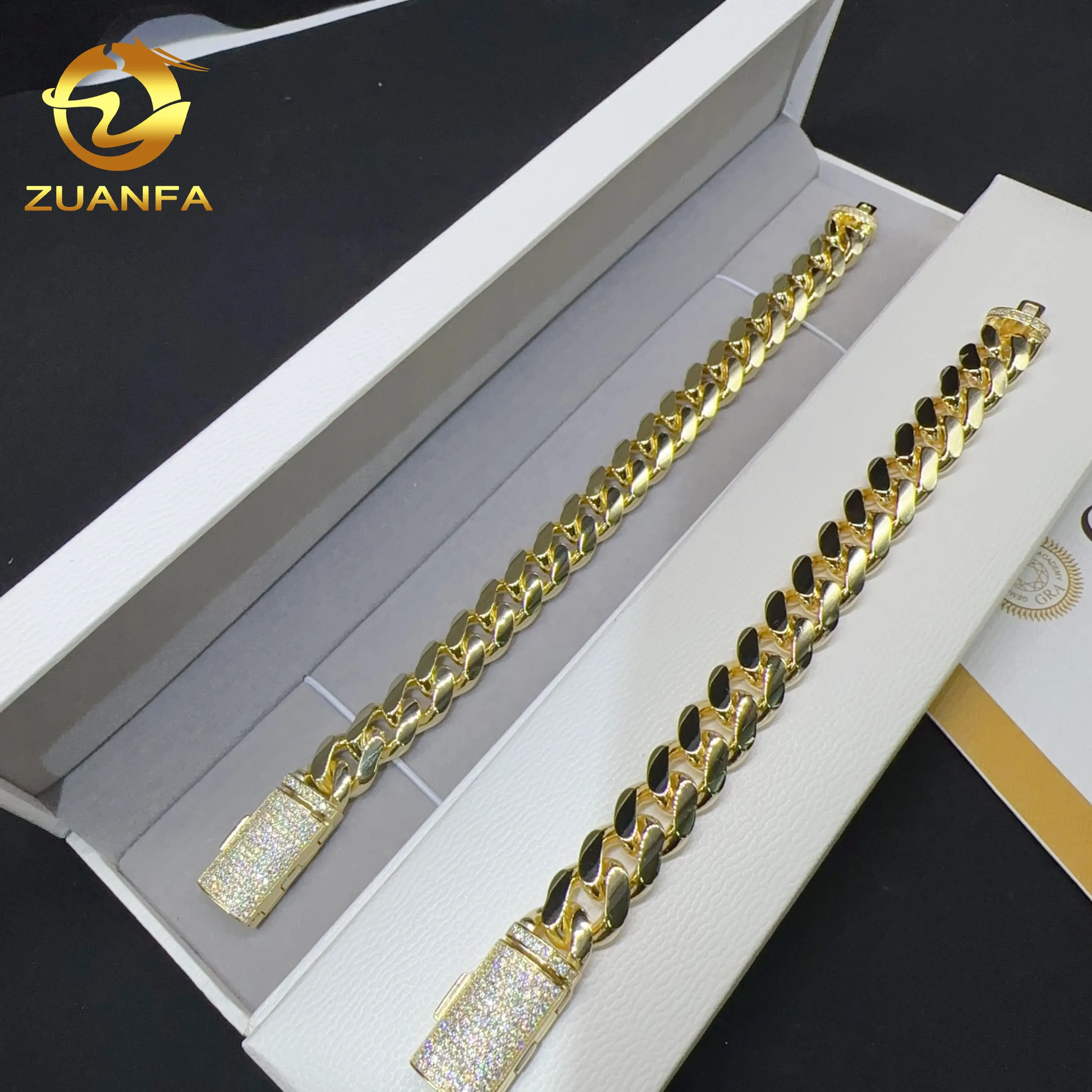 Hip hop real gold plated 8mm 10mm bracelet 925 sterling silver fashion jewelry miami vvs moissanite plain cuban link bracelet