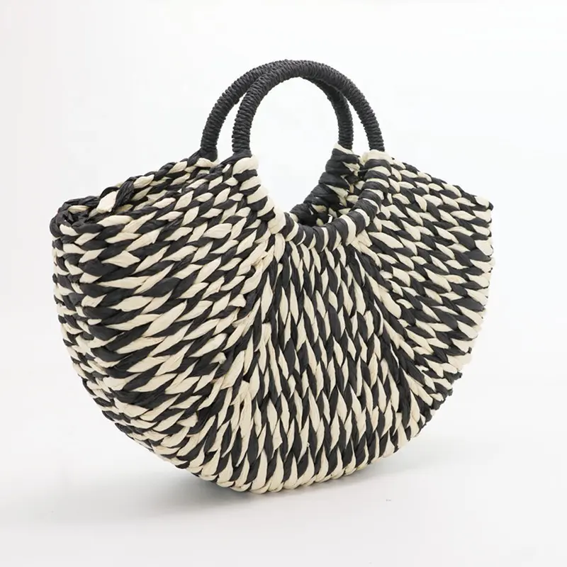 Bolsa feminina de palha artesanal, bolsa feminina feita em palha com meia lua, cesto de palha, para praia, verão, 2021