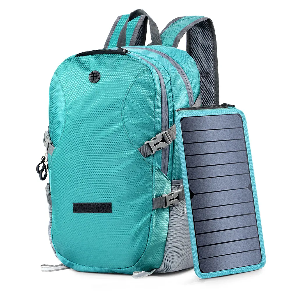 ECE-816 6.5W bleu clair sports de plein air solaire sac pliant voyage montagne randonnée sac hommes et femmes sac à dos rechargeable