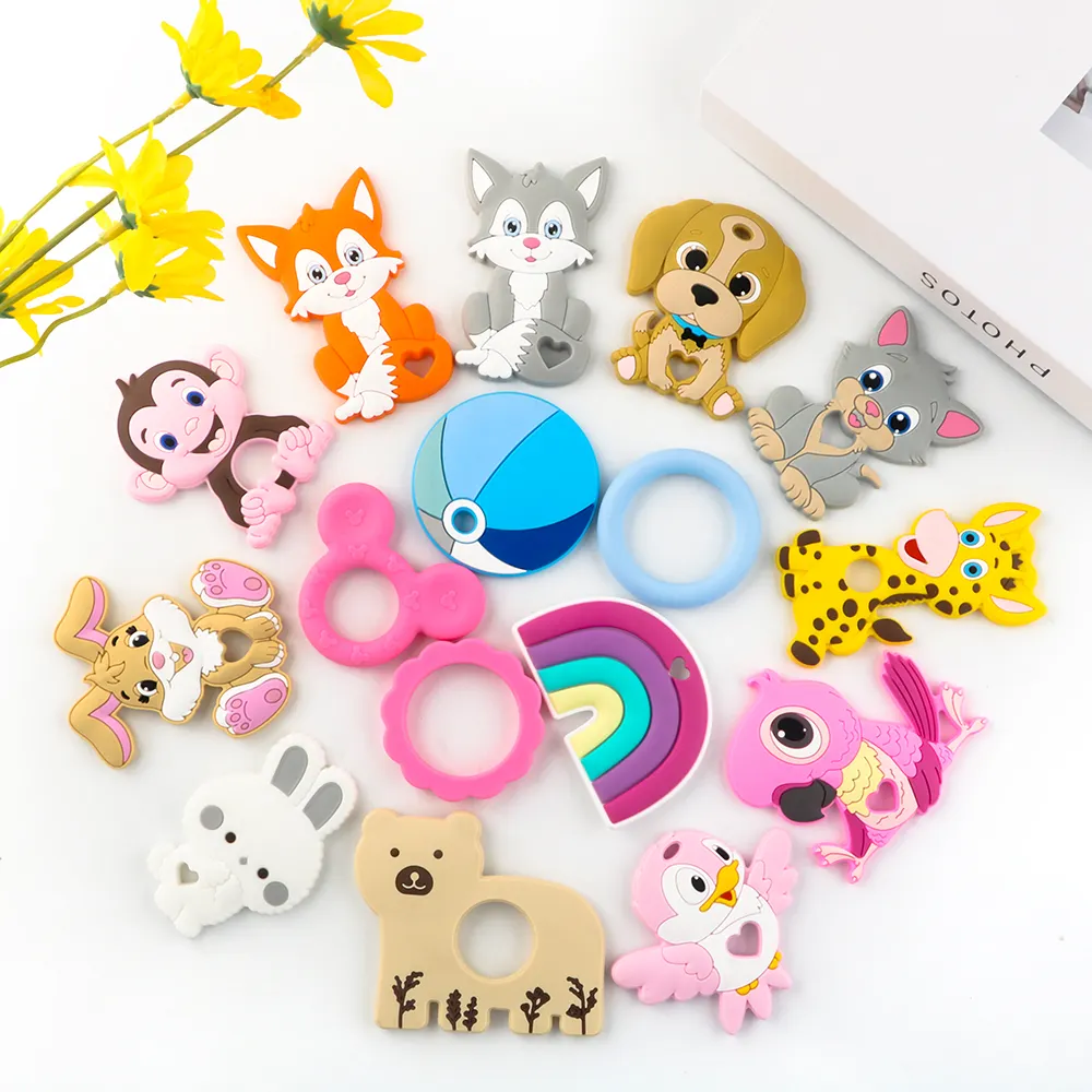 New Baby Teether Silicone Teething Animal Fruit Cartoon Toys For Soothing Chewing with Sensation for Stress Relief and Squeezing