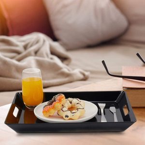 大型矩形三聚氰胺装饰托盘黑色Bandeja带手柄厨房餐厅塑料家用托盘 - Product Image 5