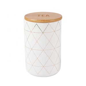 Màu Xám Trắng Hồng Dòng In Xuất Hiện Nắp Gỗ Bánh Quy Cà Phê Trà Thực Phẩm Gốm Lưu Trữ Jar - Product Image 6