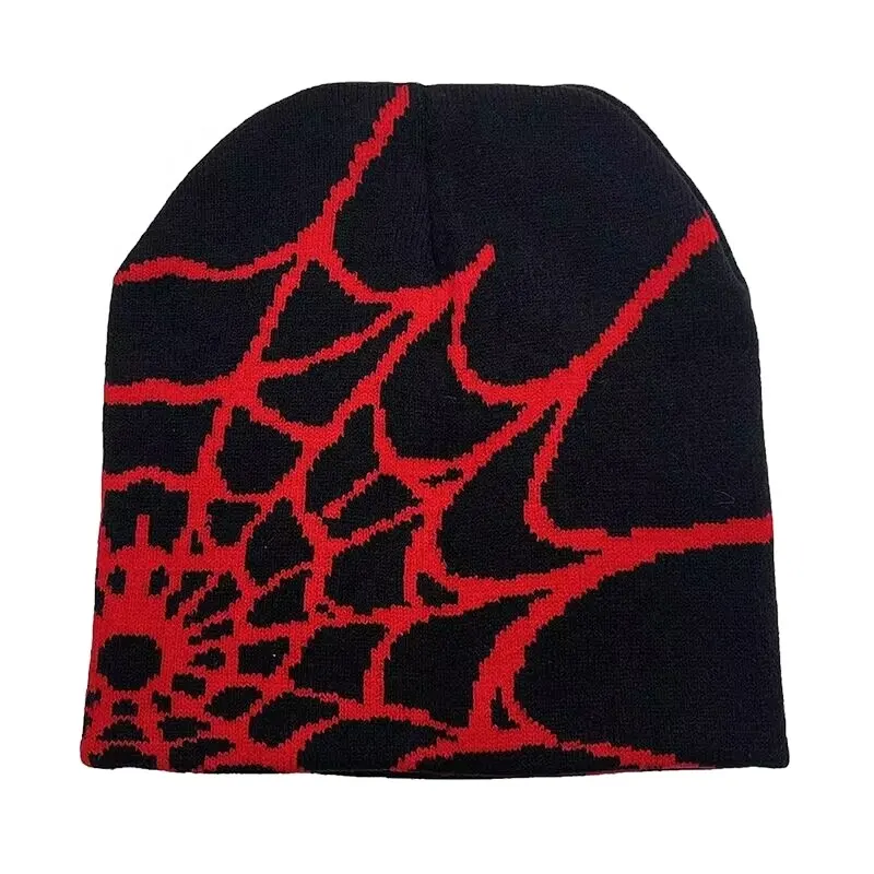 Bonnet motif toile d'araignée gothique acrylique tricoté chapeau décontracté Streetwear bonnets d'extérieur pour hommes