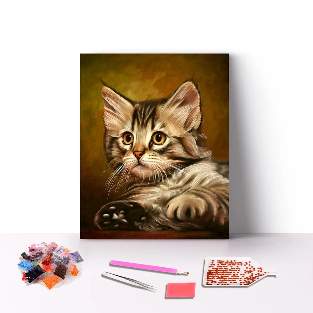 Kit de pintura de diamantes de gato, tubo enrollado, cuentas personalizadas, arte 5D, bricolaje