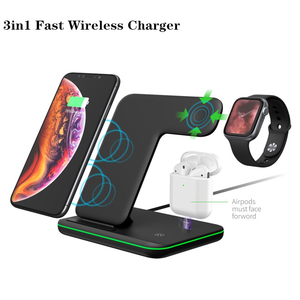 New 3 in <strong>1</strong> QI Wireless Charger Stand with Backlit for IPhone, <strong>Apple</strong> Watch and - Product Image 2