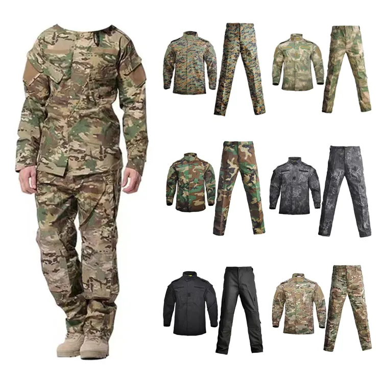 Wholesale Ripstop Durable Slant In Pocket Tactical Camouflage ACU Uniform Set Olive Green Tactical Training Clothing Suit