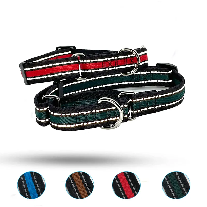 Reflective Choke Nylon Adjustable Safety Training Colourful Comfortable Metal Buckle Pet Collars for Small Medium and Large Dogs
