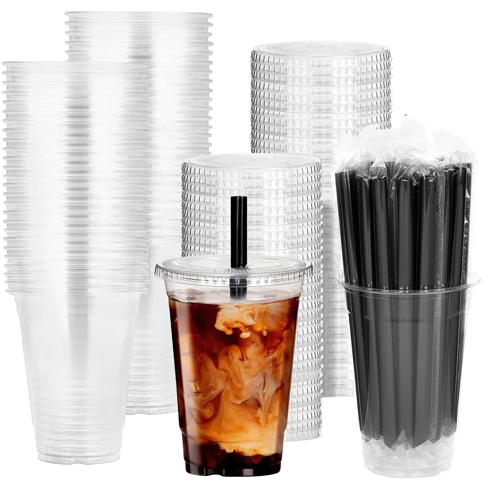 china wholesale coffee clear disposable cup with lids and straws plastic cups