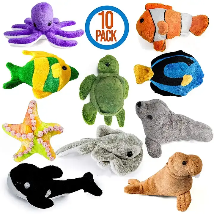 Mini juego de animales marinos de felpa Unisex de 10cm que incluye tortugas Nemo Fish Orcas juguetes encantadores para niños pequeños