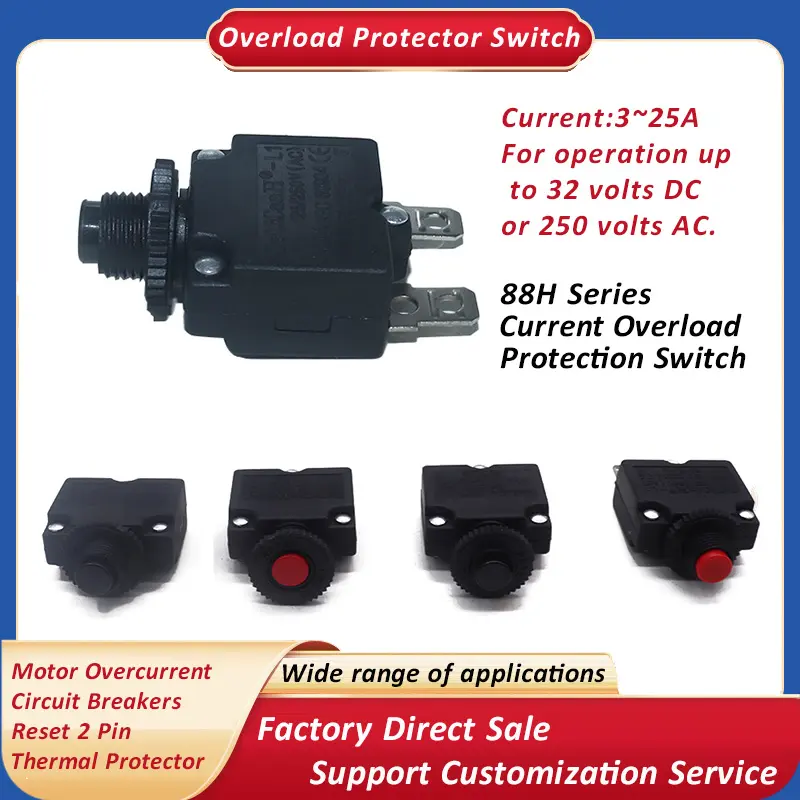 Over Current Protection DC Motor Thermal Circuit Breaker Switch Miniature Resettable Overload Protector Switch For Equipment
