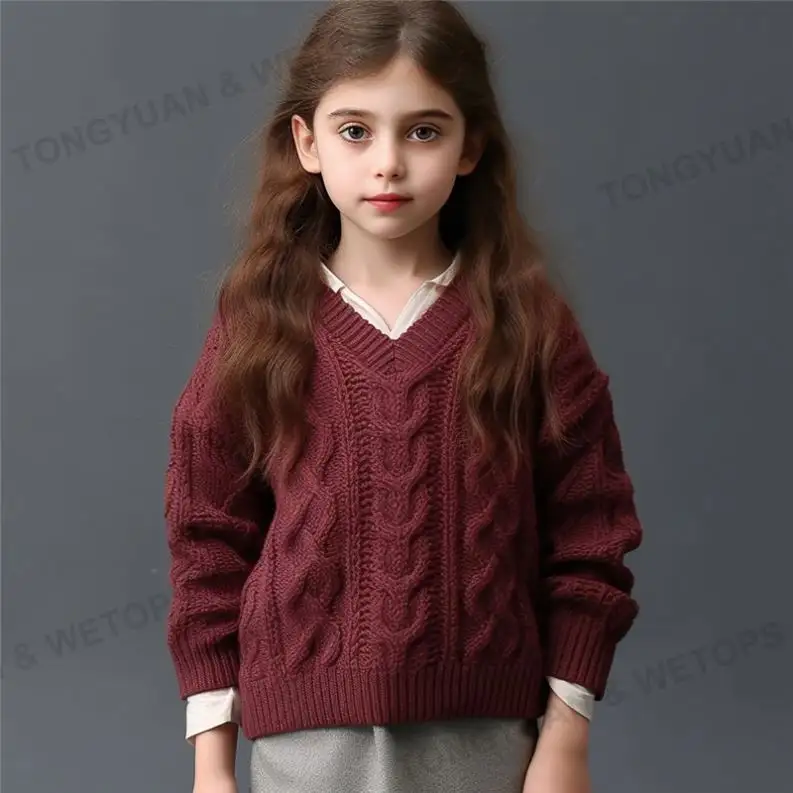 2023 Fashion Dance Wear Tops Strick pullover für Kinder mit V-Ausschnitt