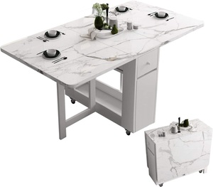 Mesa de comedor moderna plegable extensible de diseño multifuncional que ahorra espacio con rueda - Product Image 1