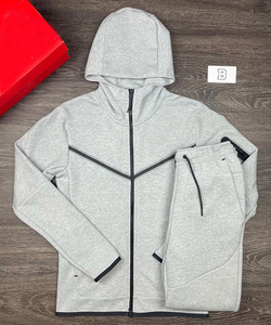 Katı renk Joggers erkek eşofman Tech polar pamuk 2 adet büyük Boy kazak ve Sweatpants eşofman koşu için