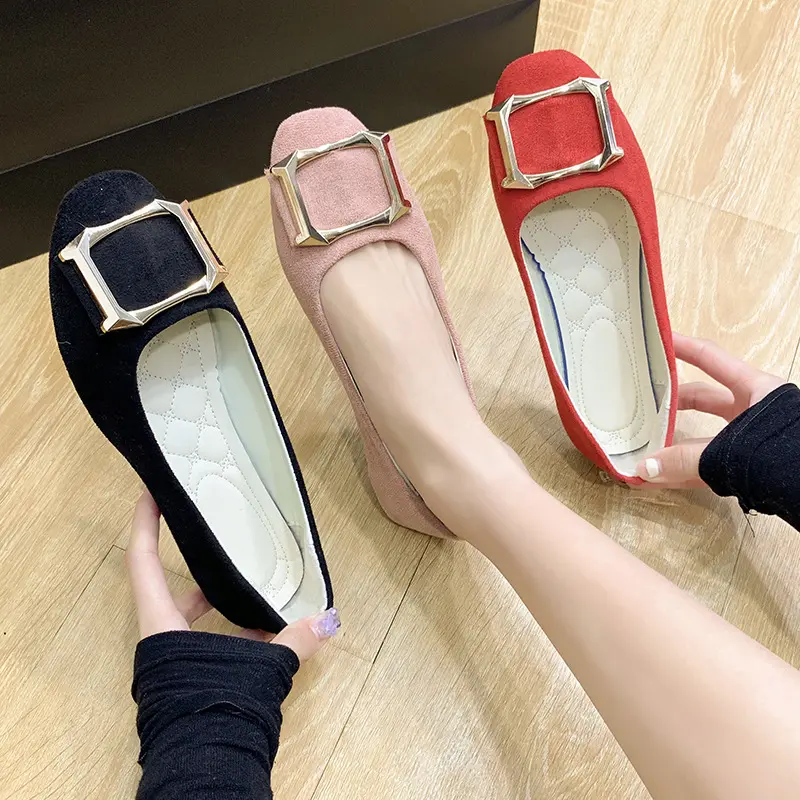 Zapatos de talla grande para mujer, calzado con punta cuadrada de metal y hebilla cuadrada, informales, planos, para primavera y otoño, 2023