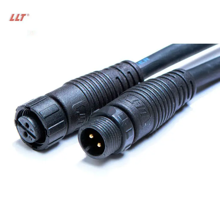 LLT M12 18AWG calibre de cable macho hembra enchufe 2 pines LED conector impermeable Cable negro conector impermeable