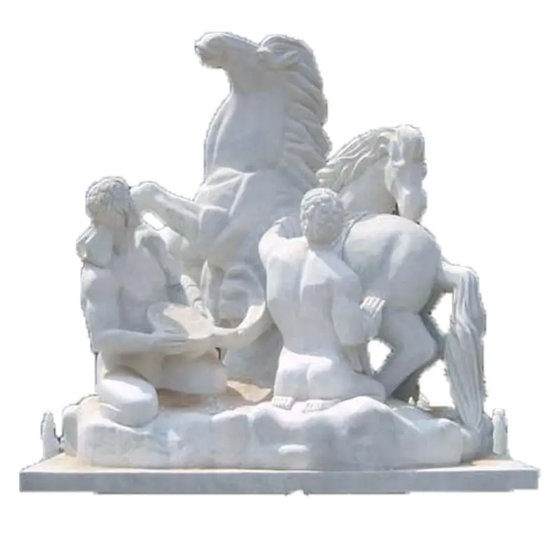 Hengye-Fuente de Piedra natural tallada a mano para decoración de jardín, fuente de animales de mármol blanco para exteriores
