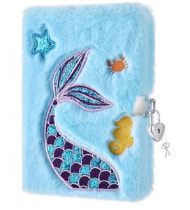 Juego de diario con bordado de sirena de felpa, diario con purpurina, cuaderno para niños con bolígrafo de Gel, llaveros, pulseras, Bloc de notas escolar, regalo - Product Image 3