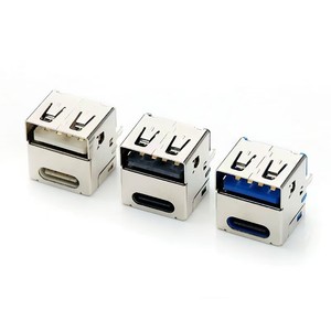 高速二合一USB 14针C型连接器usb-a母180度垂直PD快速充电端口，用于汽车充电器 - Product Image 1