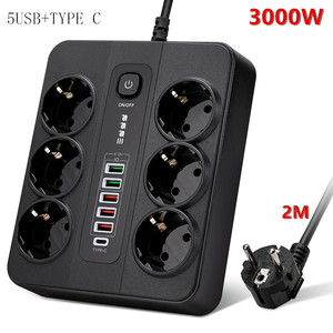 办公室家用欧盟插头3000W 2m电缆过载保护USB C型端口带安全开关电源条的扩展插座 - Product Image 2