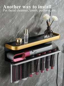 Dyson Aan De Muur Gemonteerde Föhn Beugel Aluminium Badkamer Organizer Rack Met Vierkant Patroon Voor Thuisgebruik En Gereedschapsreiniging Opslag - Product Image 4