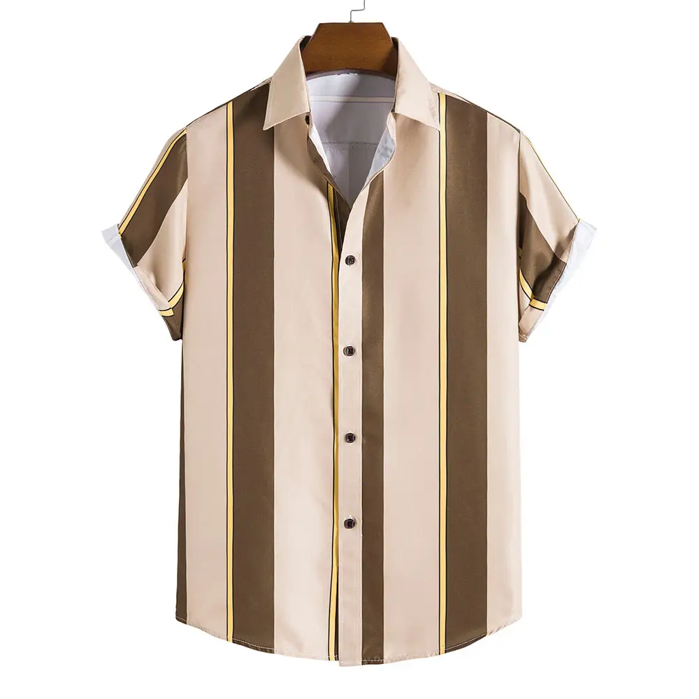 Camisa havaiana Harajuku Stripe Imprimir Moda Solta Casual Manga Curta dos homens Botão Aloha Praia Verão Camisas Para Homens Roupas