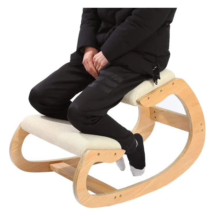 Silla ergonómica de madera de bambú para el hogar, asiento corrector postural para soporte de espalda, taburete plegable