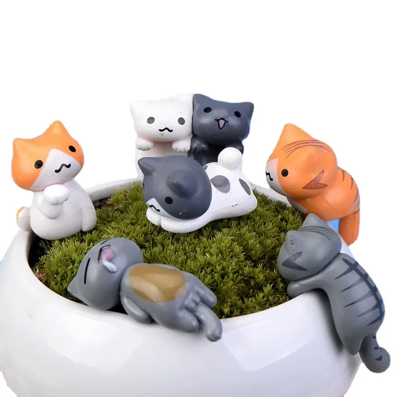 Bonsai de resina para decoração, figura de decoração de gato, micro paisagem, bolo em miniatura, jardim doméstico