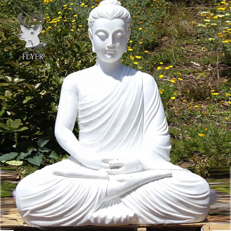 Sculpture en pierre de jardin, Sculpture en plein air, Statues de bouddha, taille réelle, méditation, marbre blanc, Sculpture de bouddha assis