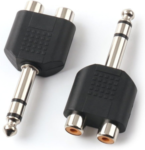 1/4 pulgadas 6,35mm macho a 2 cabezales de audio RCA hembra, 1/4 pulgadas 6,35mm M One-Two RCA F Adaptador de audio de interconexión ESTÉREO - Product Image 1