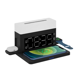 All in <strong>One</strong> Customized Ambient Led Light up Alarm Clock Multi Functional Wireless <strong>Charger</strong> - Product Image 1