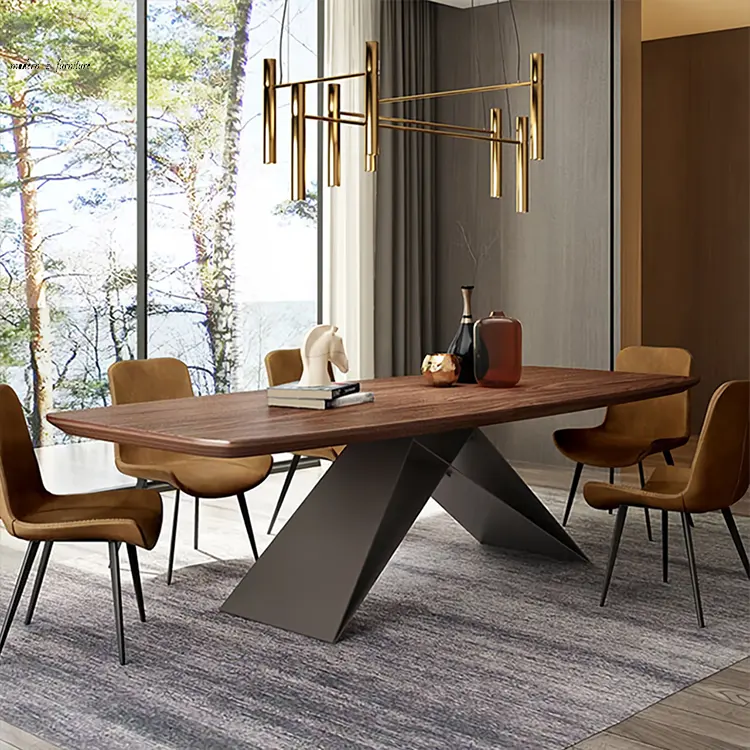 Nordic personalizado de alta qualidade perna de metal luxo 4 6 lugares móveis sala jantar restaurante mesa jantar madeira mármore para 8