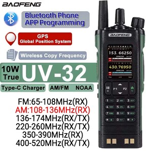 Baofeng-Walkie-talkie de 10W UV32 UV 32, GPS, Bluetooth, programación de aplicación, UHF, VHF, multibanda, tipo C, carga amateur, radio de dos vías