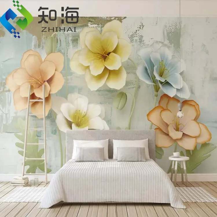 Guangzhou factory supply waterproof flower print living room tv background art 8d embossed surface modern wall 3d wallpaper