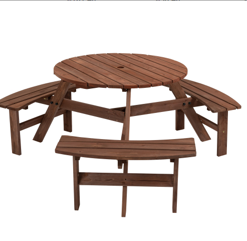 6-Person Wooden Round Table Brown