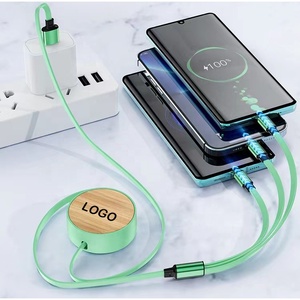 可伸缩多根3合1 USB充电电缆多功能环保竹充电电线，用于礼品和电话 - Product Image 3