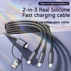 HPY-0007 Universal 2 in 3 Data Transmission <strong>Cable</strong> Multiple Interfaces 1.2m Silicone Fast Charging Usb <strong>Cable</strong> for Phone - Product Image 2