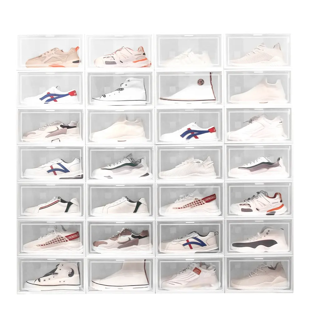 Zapatero de plástico transparente con tapa, zapatillas de tacón alto AJ, caja de zapatos deportivos