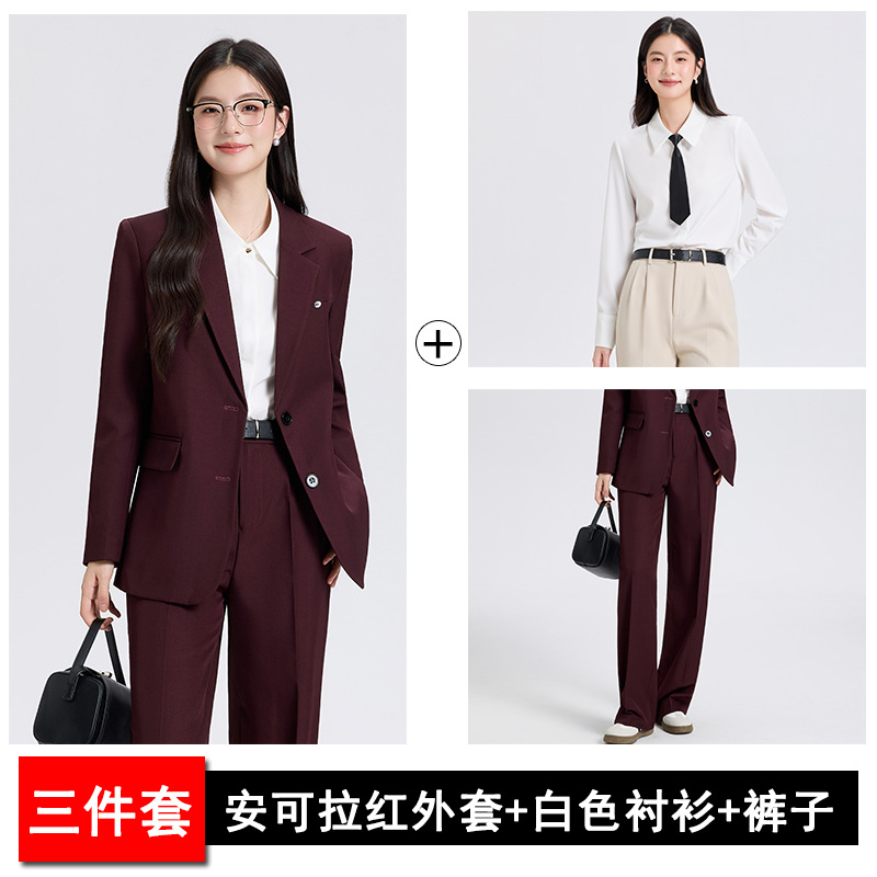 Ankora's red suit, white shirt, and trousers