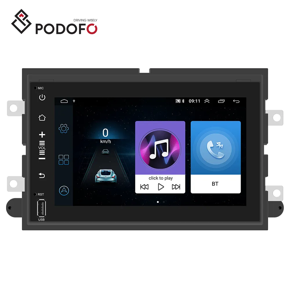 Podofo-Autoradio stéréo FM, Android 9.0, 7 ", BT, RDS, lecteur multimédia, écran fendu, pour voiture Ford F150, mongoba, Milan, Fusion, Focus, Escape