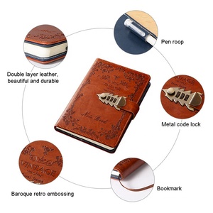 PU Farbe Leder Vintage Tagebuch Notizbuch mit Schloss Tagebuch mit Code Schloss Tagebuch Notizbuch mit Schlüssels chloss - Product Image 3