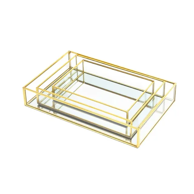 Custom Design Bathroom Vanity Gold Mirror Free Tray Glass Dressing Accessories Small Objects Jewelry Tray New Style