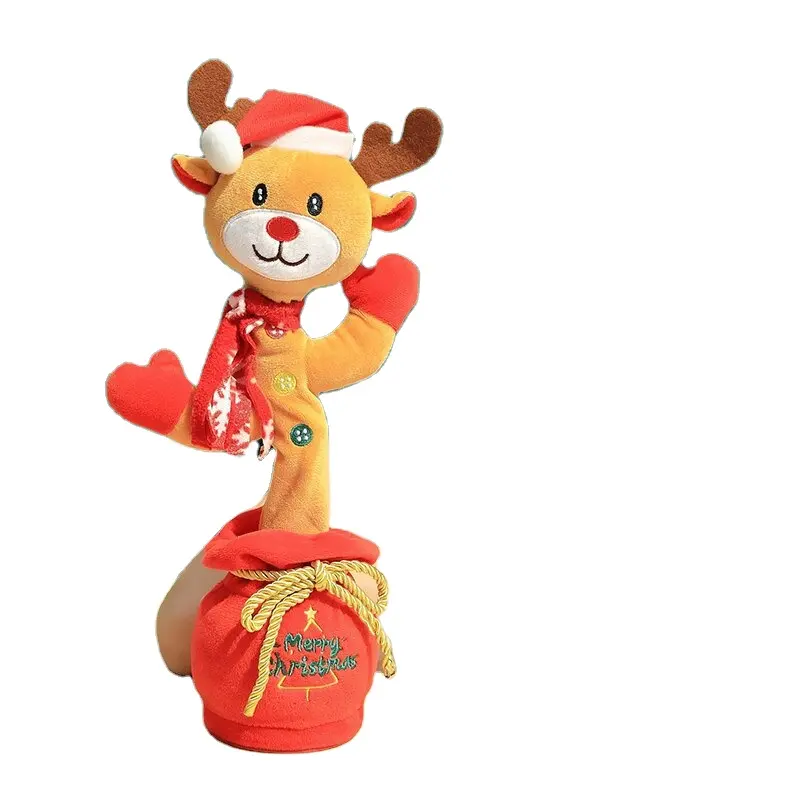 2022 el más nuevo USB Santa Claus swing grabación baile cantando Elk árbol de Navidad cactus juguetes de peluche