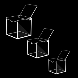Caja de sombra acrílica pequeña transparente cuadrada de diferentes tamaños personalizada, caja de exhibición de almacenamiento acrílica con cubo con bisagras - Product Image 1