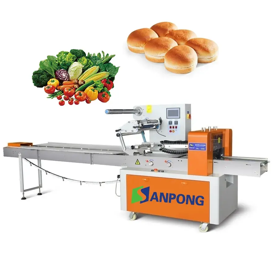 Máquina de embalagem com travesseiro, máquina com vedação digital para bolo/pão/biscoitos/frutas/vegetais/brinquedos/saco de alimentos