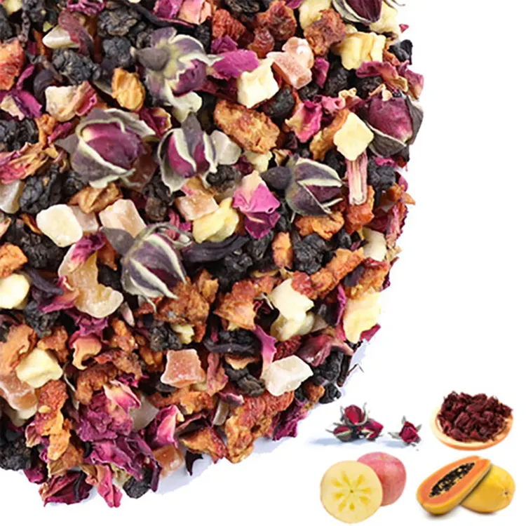 Fábrica de producción profesional al por mayor varias flores y frutas té de gránulos secos té de manzana roja rosa