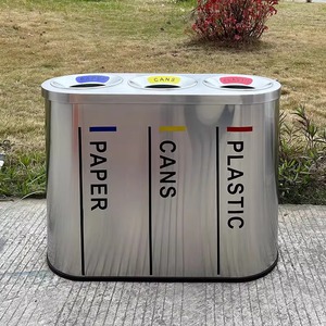 Aço inoxidável moderno três classificados classificação Dustbin built-in estrutura de lixo reciclagem Waste <span class=keywords><strong>Bin</strong></span> para uso ao ar livre Park
